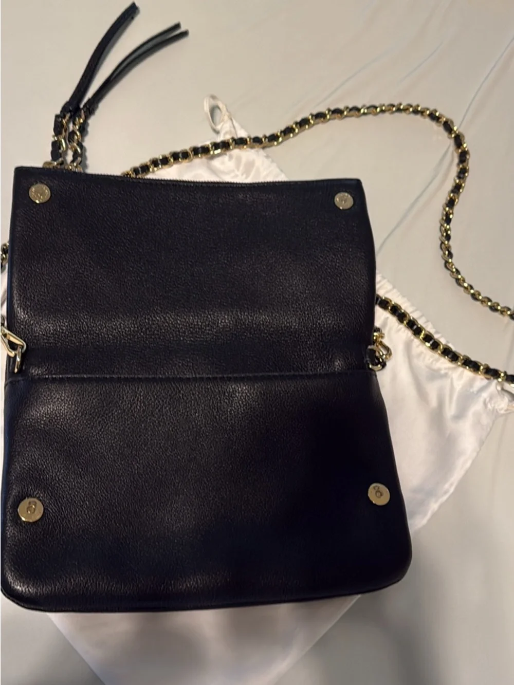 Michael Kors Black Leather Shoulder Bag with Gold Accents
